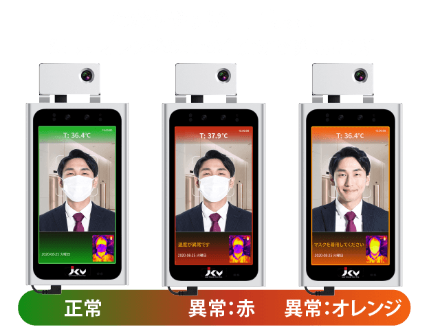 検温結果を色別でわかりやすく表示する画面イメージ